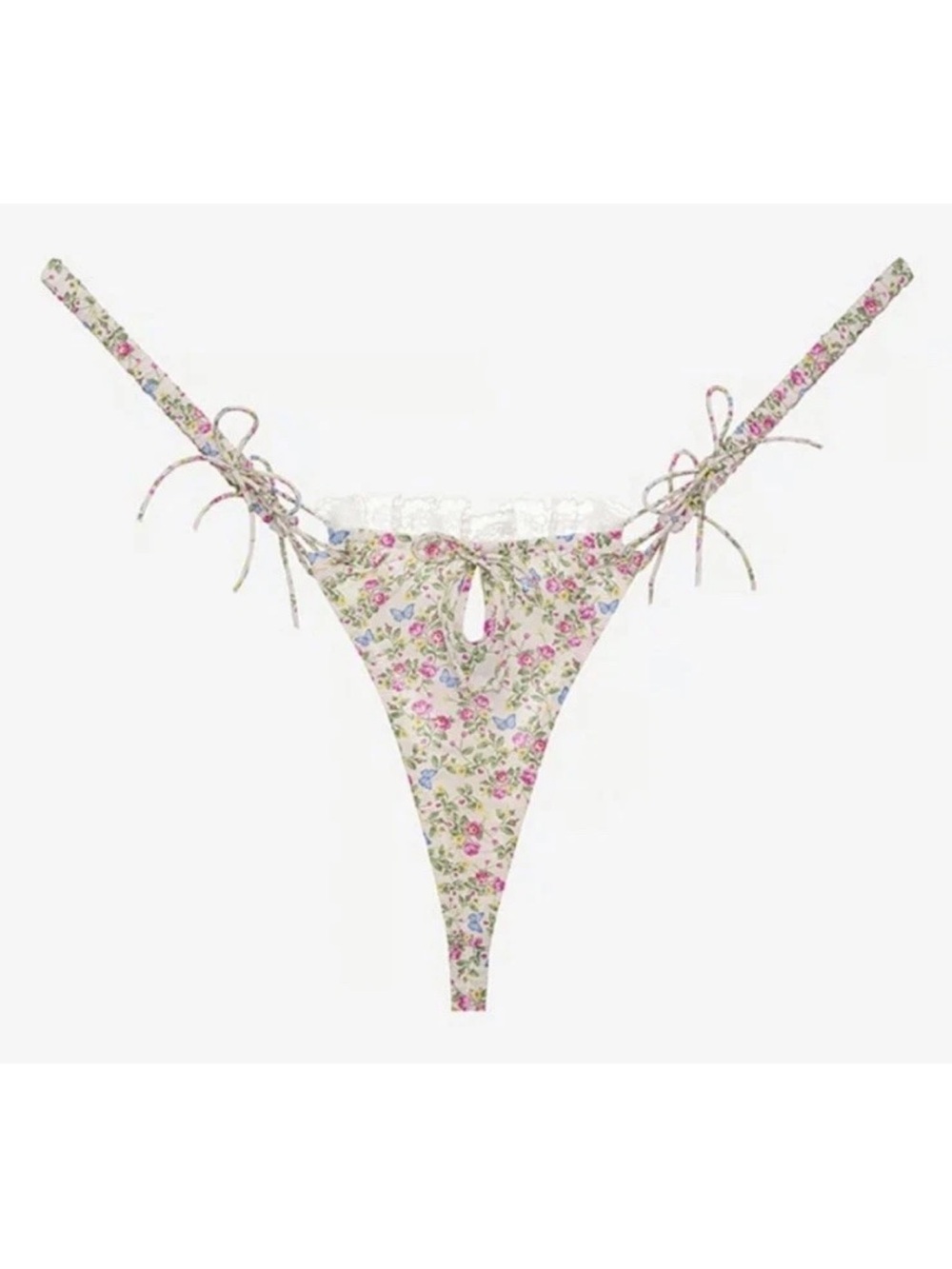 For Love And Lemons Victorias Secret Floral Butterfly Bow Tie Lace Trim Thong XS